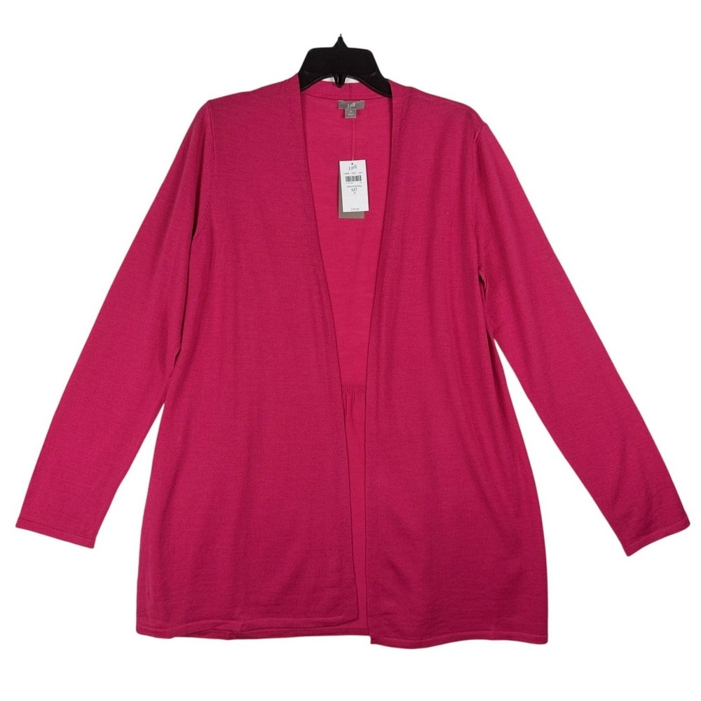 J. Jill Dragonfruit Pink 100% Merino Wool Open Front Cardigan Sweater MT NWT